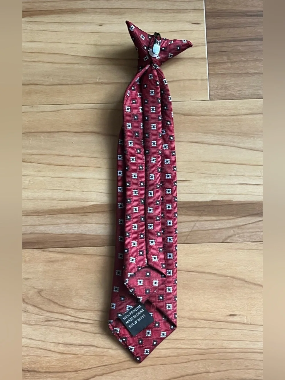 Boys Burgundy Geometric Pre-Tied Adjustable Necktie